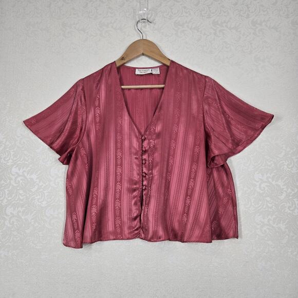VTG Victoria's Secret Gold Label Cropped Top S Pink Coral Button Front Flare Slv - Picture 12 of 12